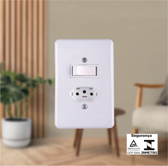 Interruptor 1 Tecla Paralela + Tomada Fixa de Embutir 2P + T 20A 250V - Imagem 2