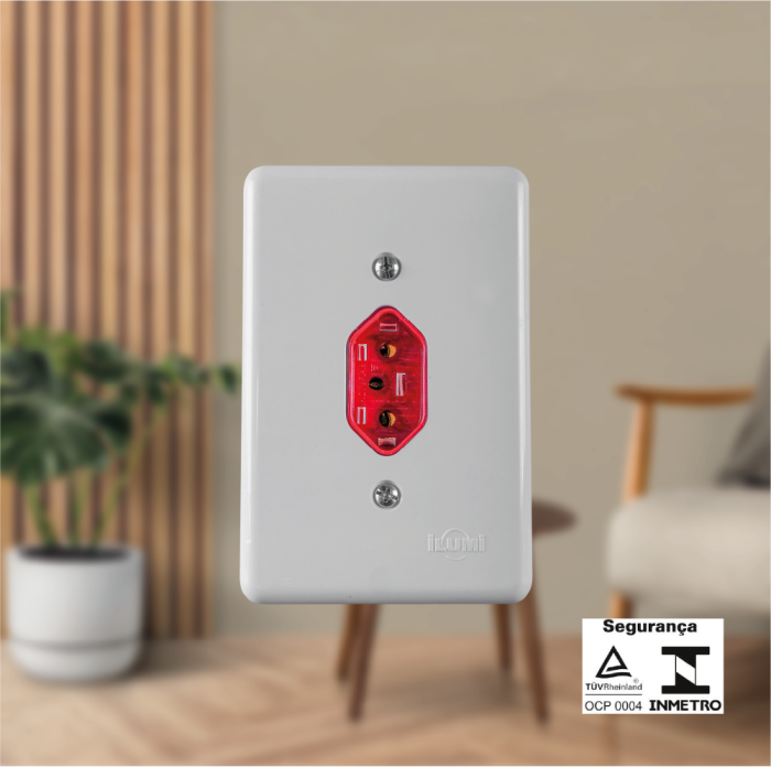 Tomada Fixa de Embutir Bipolar Vermelha 2P + T 20A 250V - Imagem 2