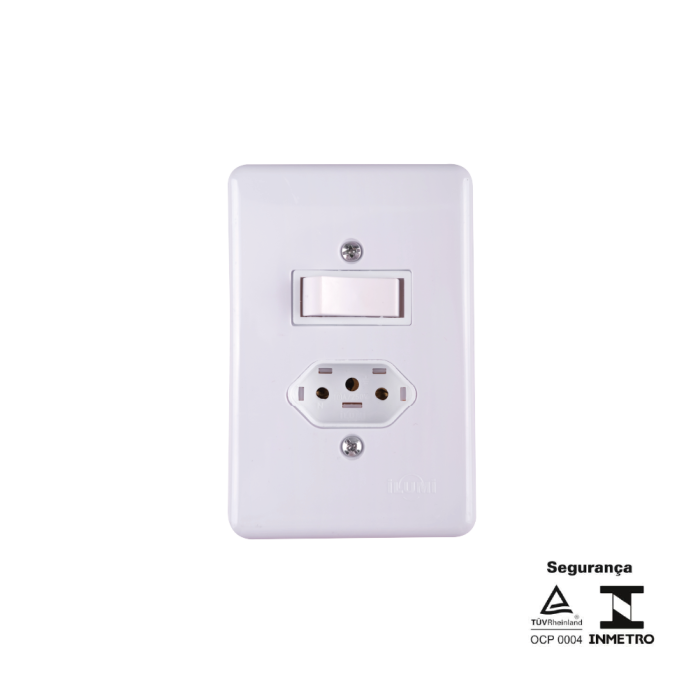 Interruptor 1 Tecla Paralela + Tomada Fixa de Embutir 2P + T 20A 250V