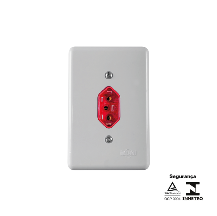 Tomada Fixa de Embutir Bipolar Vermelha 2P + T 20A 250V
