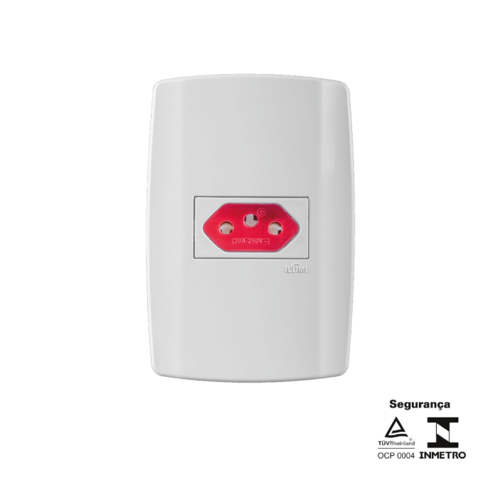 1 Tomada 20A 250V - Horizontal - c/ Tampa Vermelha