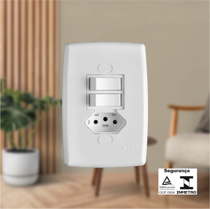 Interruptores 2 Teclas Paralelas + Tomada  2P + T 10A 250V - Imagem 2