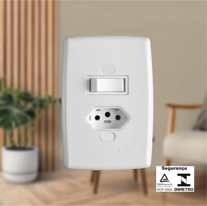 Interruptor 1 Tecla Paralela + 1 Tomada Fixa de Embutir 2P + T 20A 250V - Imagem 2