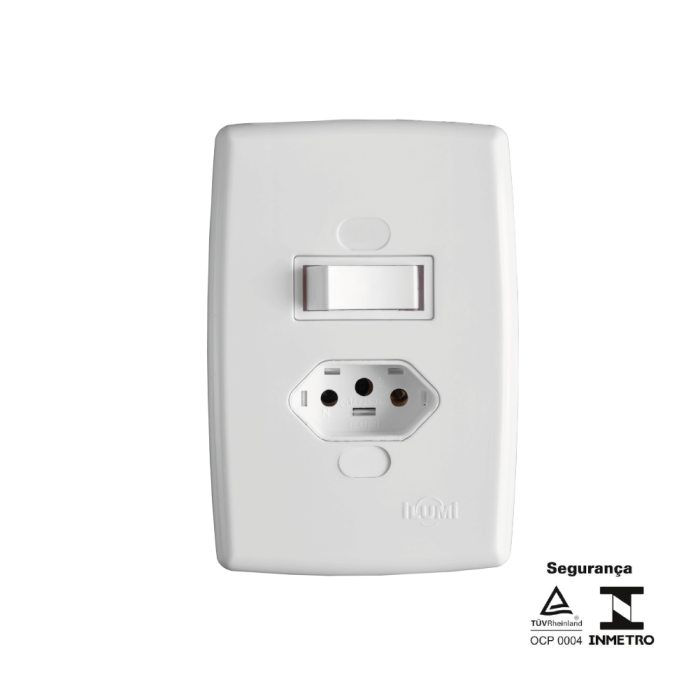 Interruptor 1 Tecla Paralela + 1 Tomada Fixa de Embutir 2P + T 20A 250V