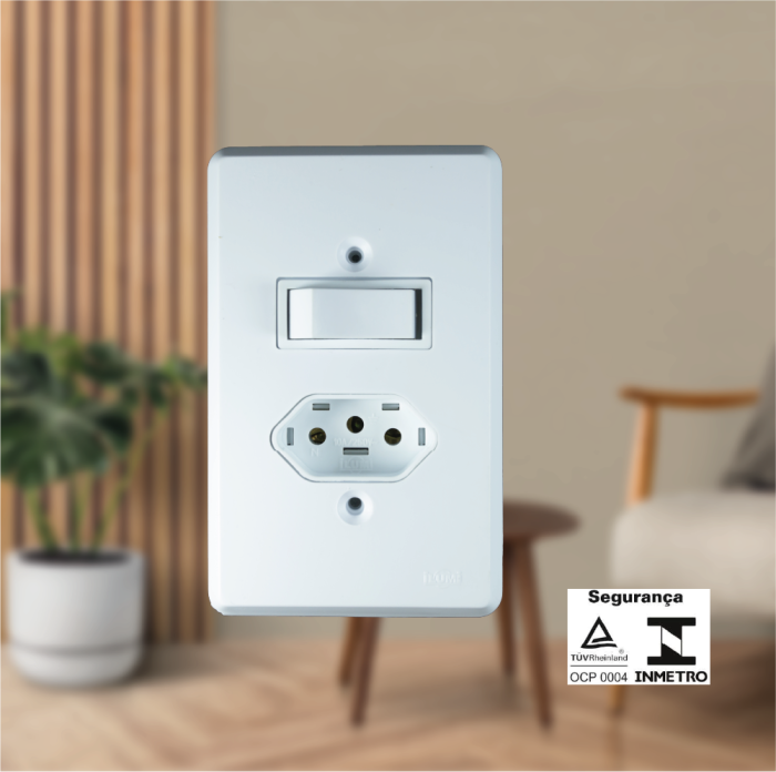 Interruptor 1 Tecla Paralela + Tomada Fixa de Embutir 2P + T 20A 250V - Imagem 2