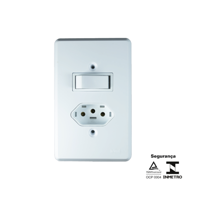 Interruptor 1 Tecla Paralela + Tomada Fixa de Embutir 2P + T 20A 250V