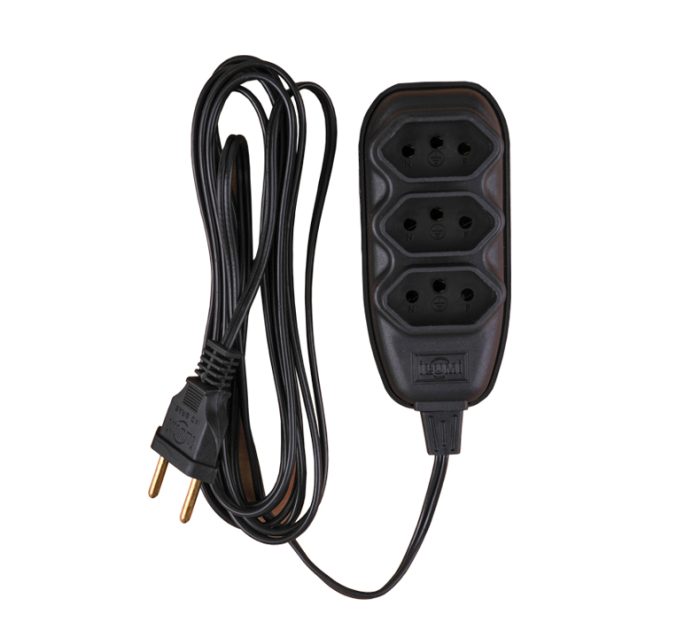 Extensão Compacta 2P+T com Cabo PP Chato 10A 250V 5m Preto