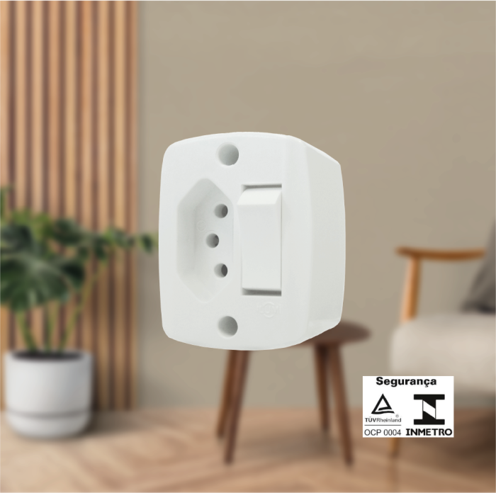 Interruptor Sobrepor Retangular 1 Tecla Simples + 1 Tomada 2P + T 20A 250V - Imagem 2