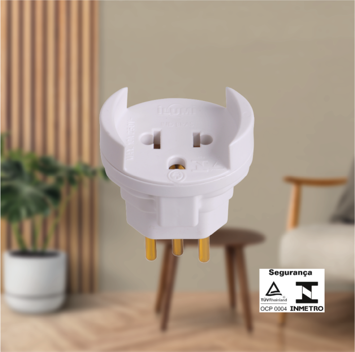 Pino Adaptador 2P + T Bipolar 10A 250V Branco - Imagem 2
