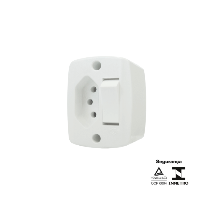 Interruptor Sobrepor Retangular 1 Tecla Simples + 1 Tomada 2P + T 20A 250V