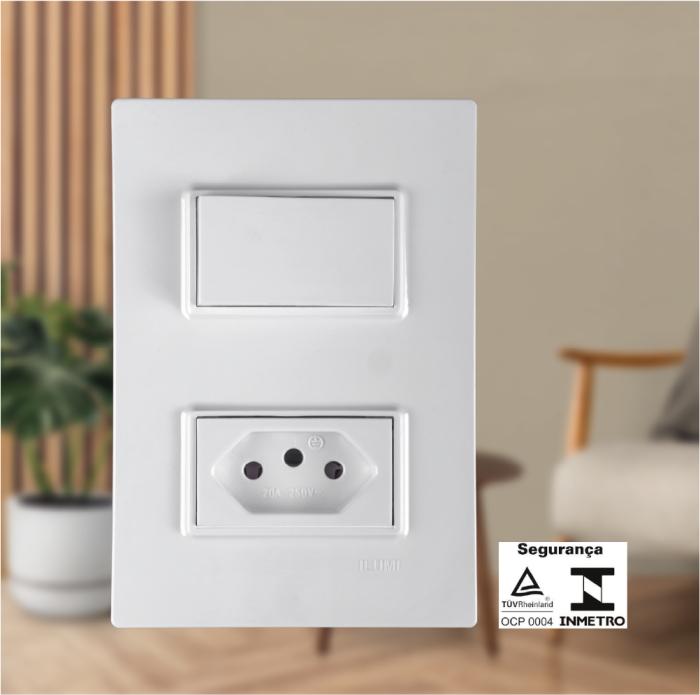 Conjunto 4x2 Interruptor Simples + tomada 10A - Imagem 3