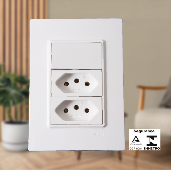 Conjunto 1 Interruptor Simples 10A e 2 Tomadas 10A 250V - Imagem 2