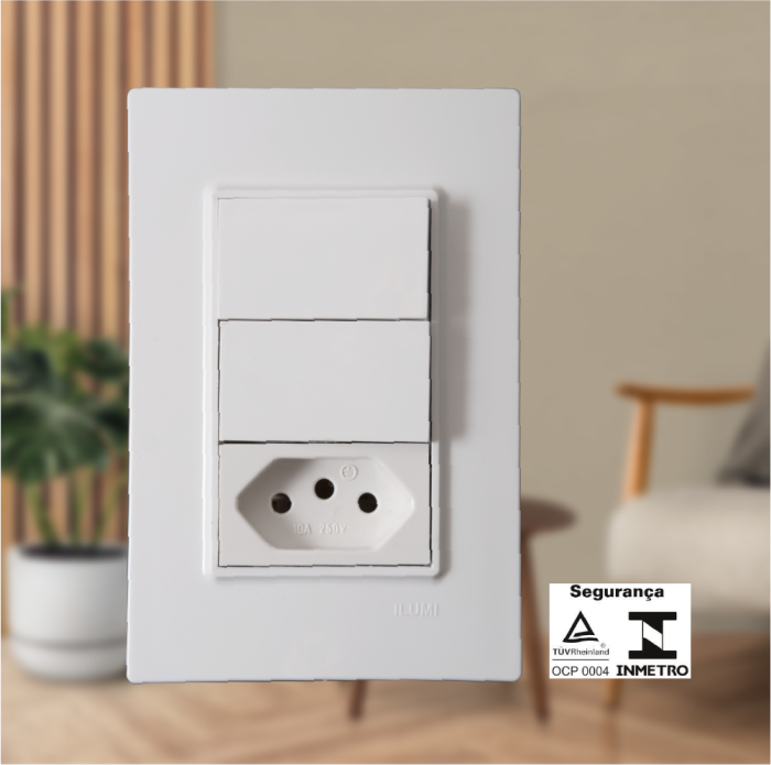 Conjunto 2 Interruptores Simples 10A + Tomada 10A 250V - Imagem 2