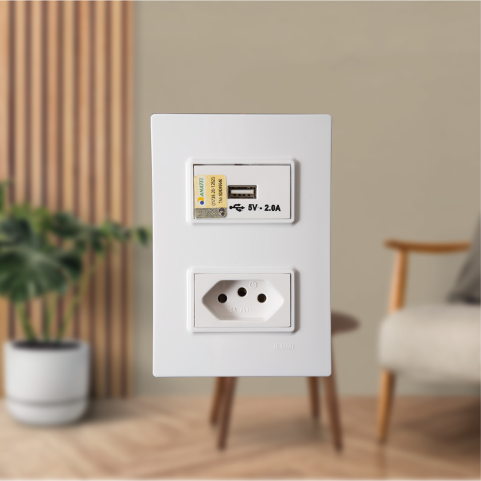 Conjunto Tomada 10A 250V + Tomada USB 2A - Vivaz - Imagem 2