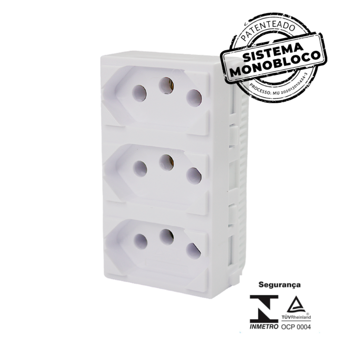 Módulo 3 Tomadas Juntas Monobloco 250V~ Branco 20A