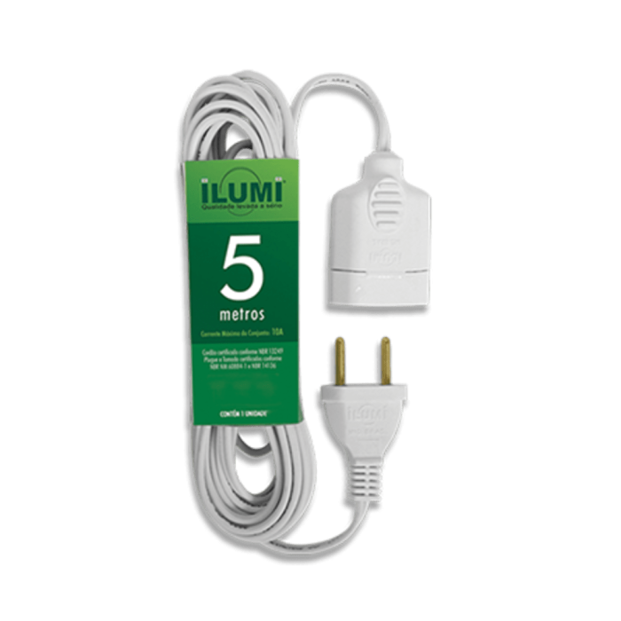 Cordão Prolongador 250V Branco 5m