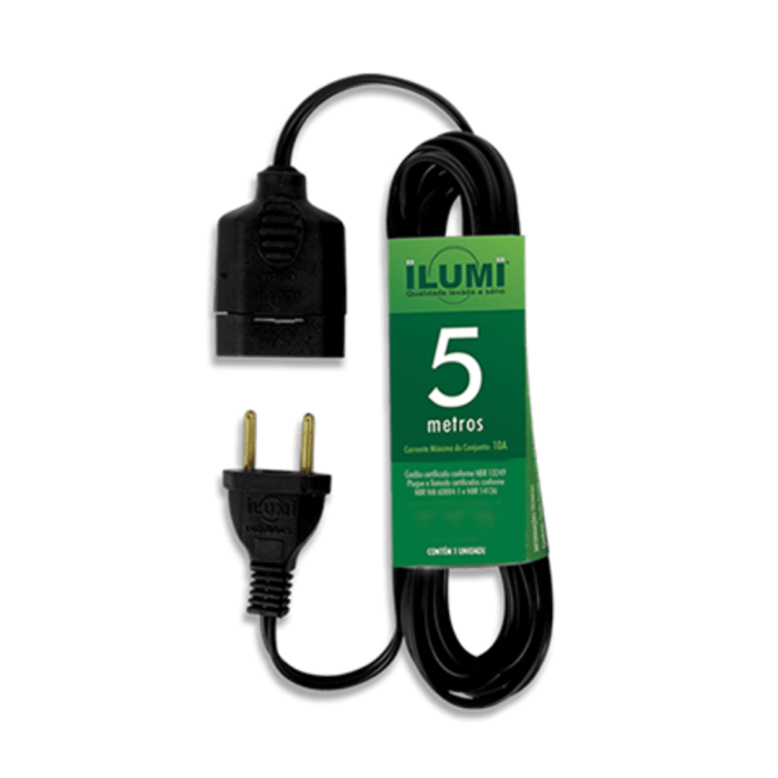 Cordão Prolongador 250V Preto 5m
