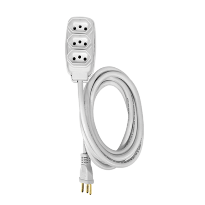 Extensão em Barra 3 Vias 3x2,5 2P+T 20A 250V Cabo PP Redondo 1,5m Branco