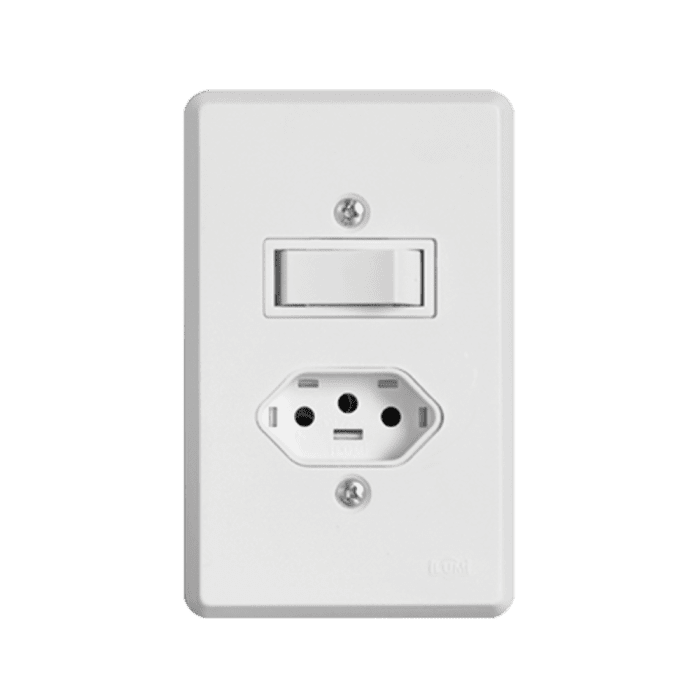 Interruptor 1 Tecla Paralela + Tomada Fixa de Embutir 2P + T 10A 250V