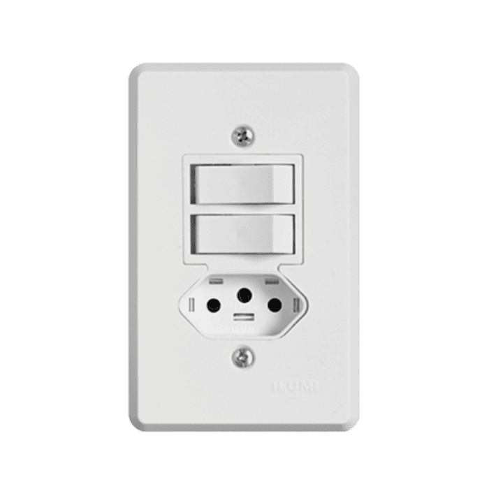 Interruptor 2 Teclas Paralelas + Tomada Fixa de Embutir 2P + T 10A 250V