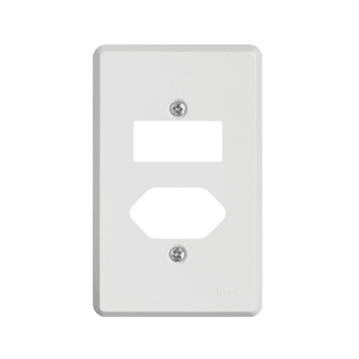 Placa 4x2 para 1 Tecla + 1 Tomada Fixa de Embutir