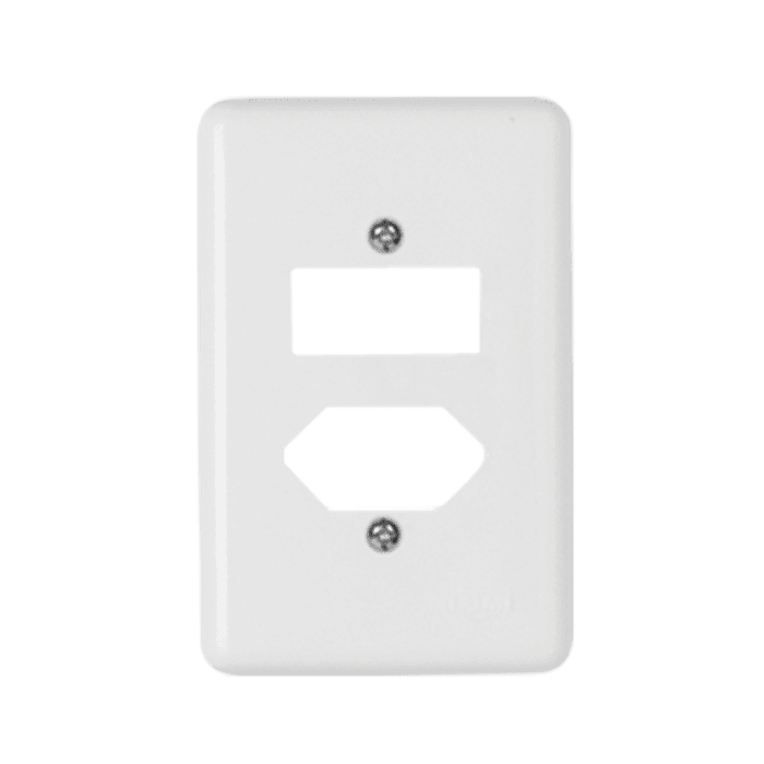 Placa 4x2 para 1 Tecla + 1 Tomada Fixa de Embutir