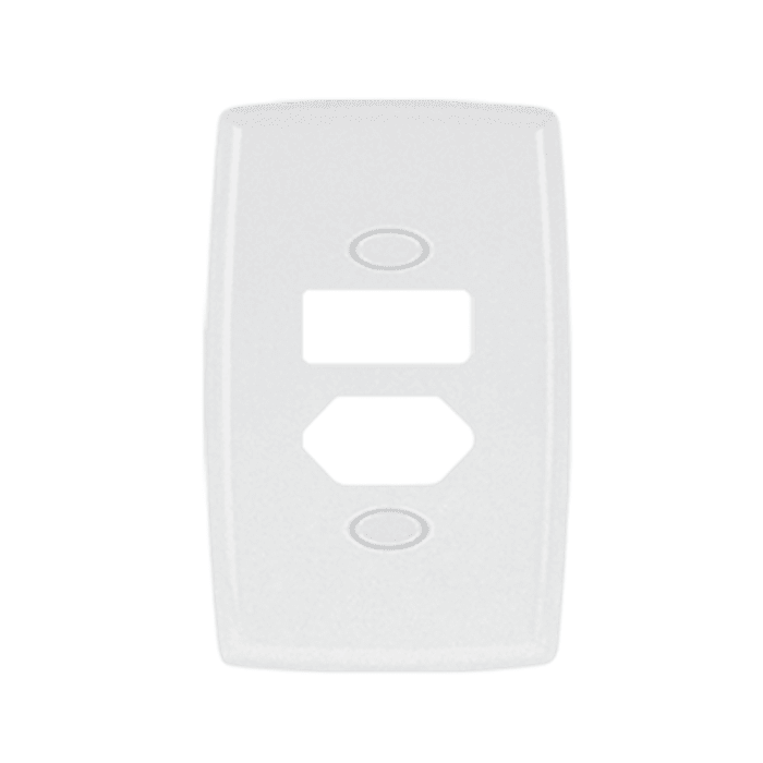 Placa 4x2 para 1 Tecla + 1 Tomada Fixa de Embutir