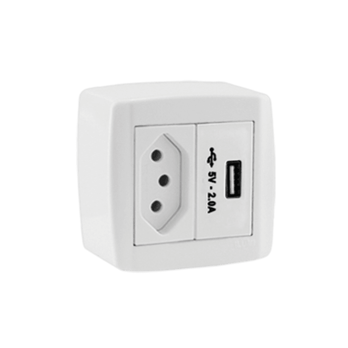 1 Tomada 10A 250V + 1 Tomada USB 2A